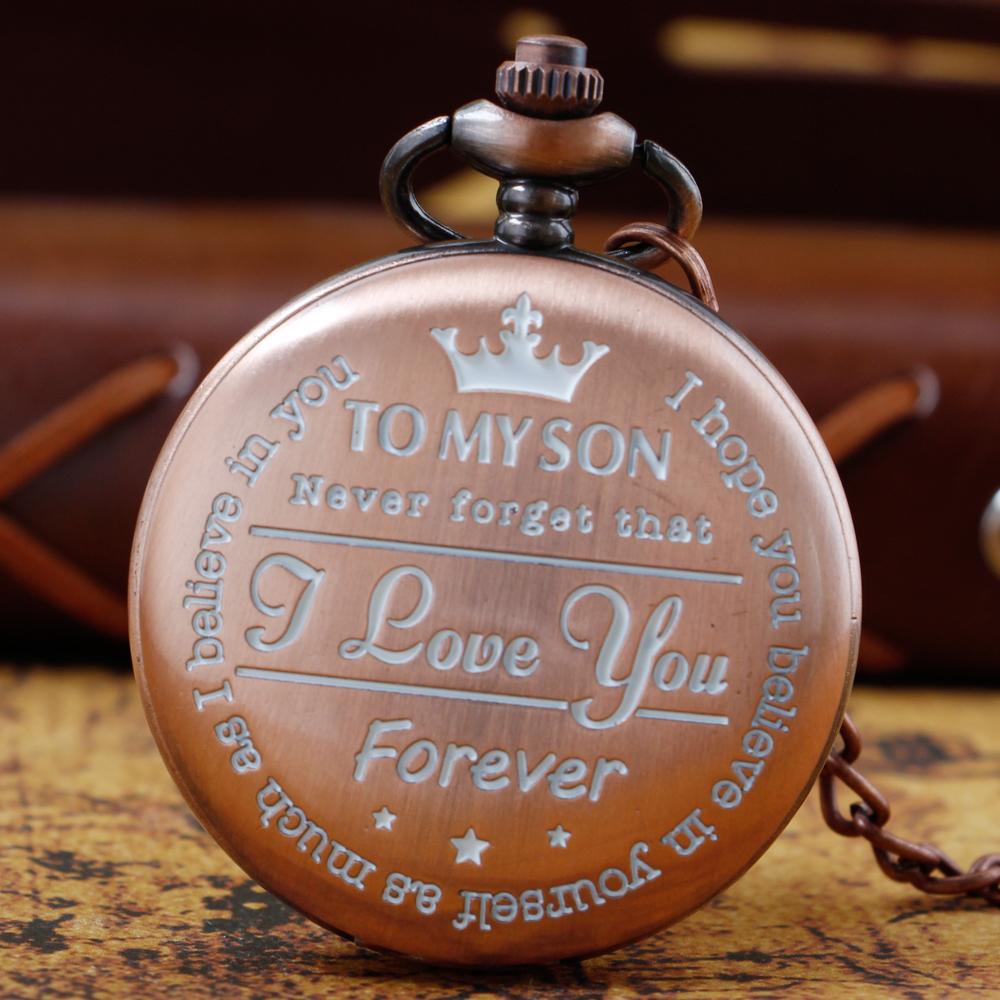 

Vintage Red Quartz Pocket Watches To My Son Personalised Necklace Pocket FOB Watch Unique Male Gifts