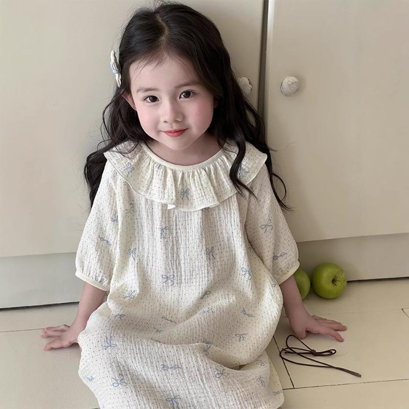 Girls Princess Style Thin 100 Percent Cotton Nightdress Kids Summer Sleepwear Home Clothing