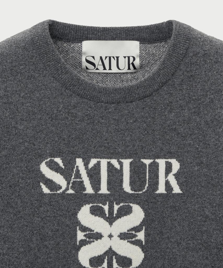 Seteo Basic Logo Jacquard Crew Neck Knit Charcoal