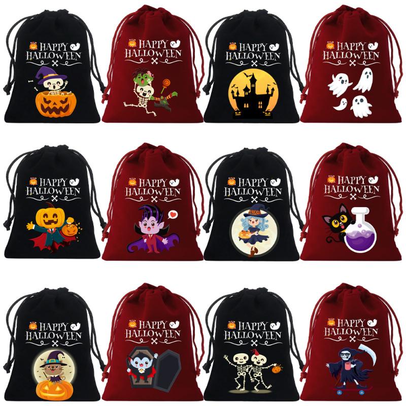 

8/12Pcs 2025 New Halloween Gift Bags Children S Trick-Or-Treat Candy Bags Pumpkin Bags Flannel Drawstring Candy Bags 10X12Cm 8