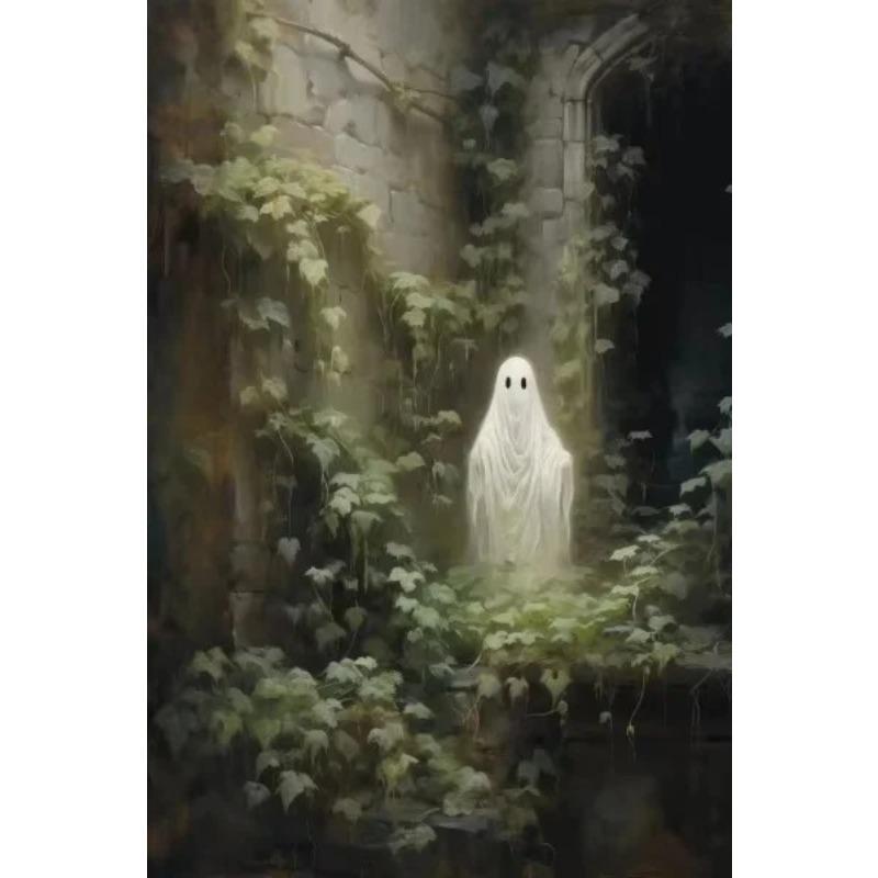 Halloween Ghost Poster Cute Ghost Forest Canvas Printing Poster Wall Art Festival Decoration Painting for Home Living Room Decor