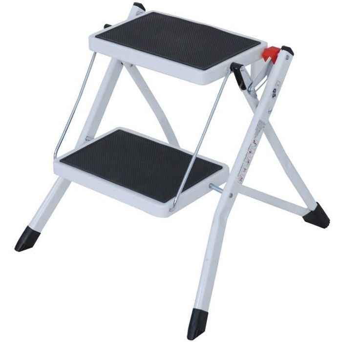 Marche Pied - MSV - 2 Marches - Acier - Noir et Blanc - 46 x 56 x 80,5 cm