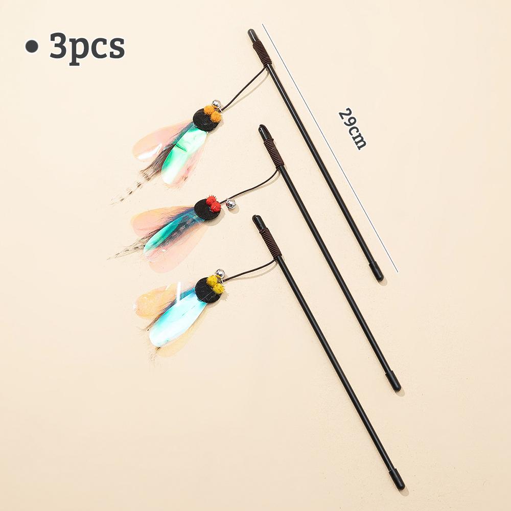 

3 шт./6 шт. Игрушка-дразнилка для кошек с перьями, палочка-дразнилка, кусалка-бабочка, интерактивная игрушка для кошек с колокольчиком, Товары для домашних животных