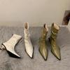 French temperament high-heeled thin short boots women's shoes 2025 new brown autumn and winter pointed stiletto boots small naked boots