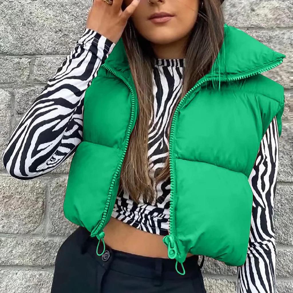 Women's Winter Tank Top Sleeveless Bomber Lightweight Stand Collar Zip Solid Quilted Vest