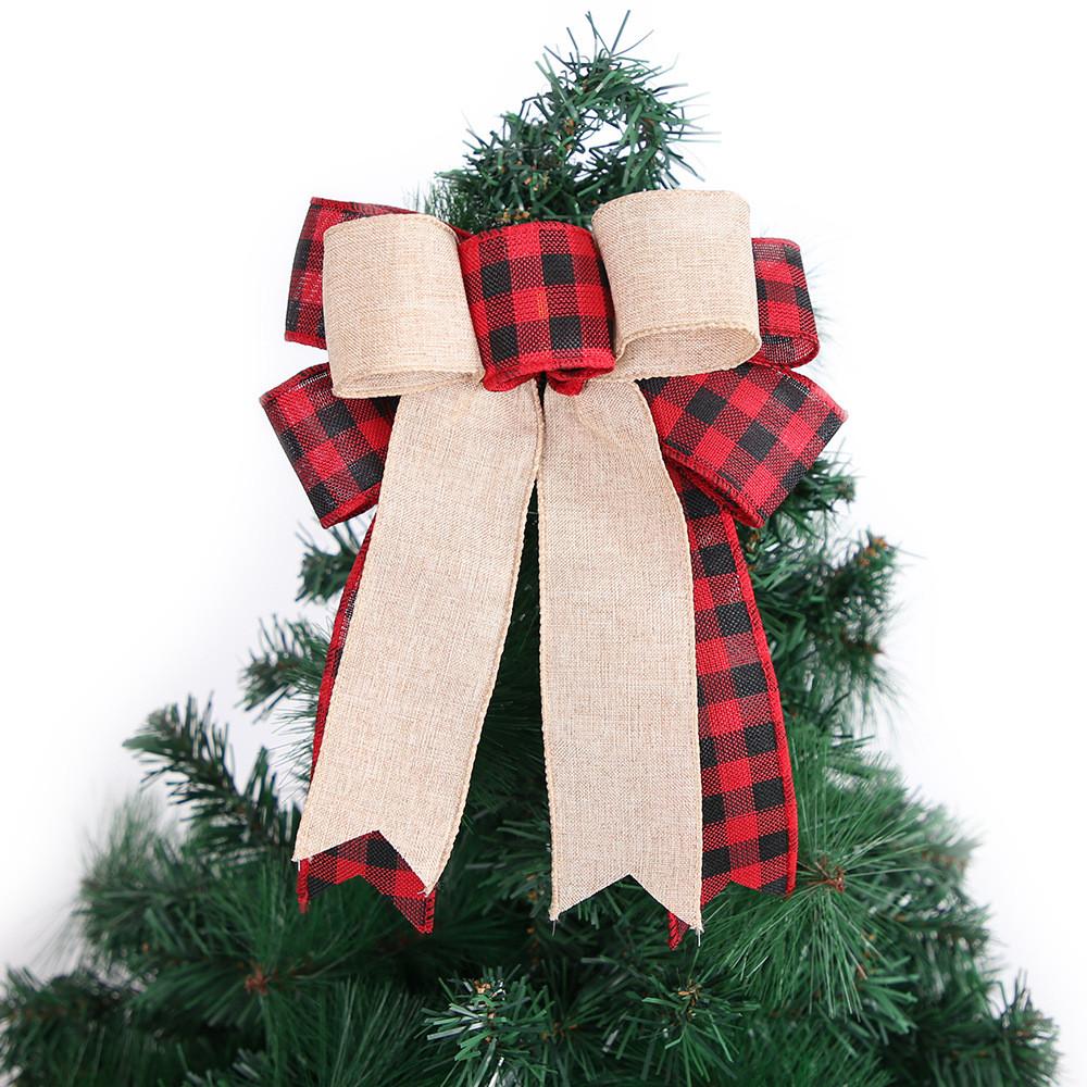 

New Christmas Plaid Bow Ornament Double Layered Stylish Christmas Tree Decoration Red Check Bow