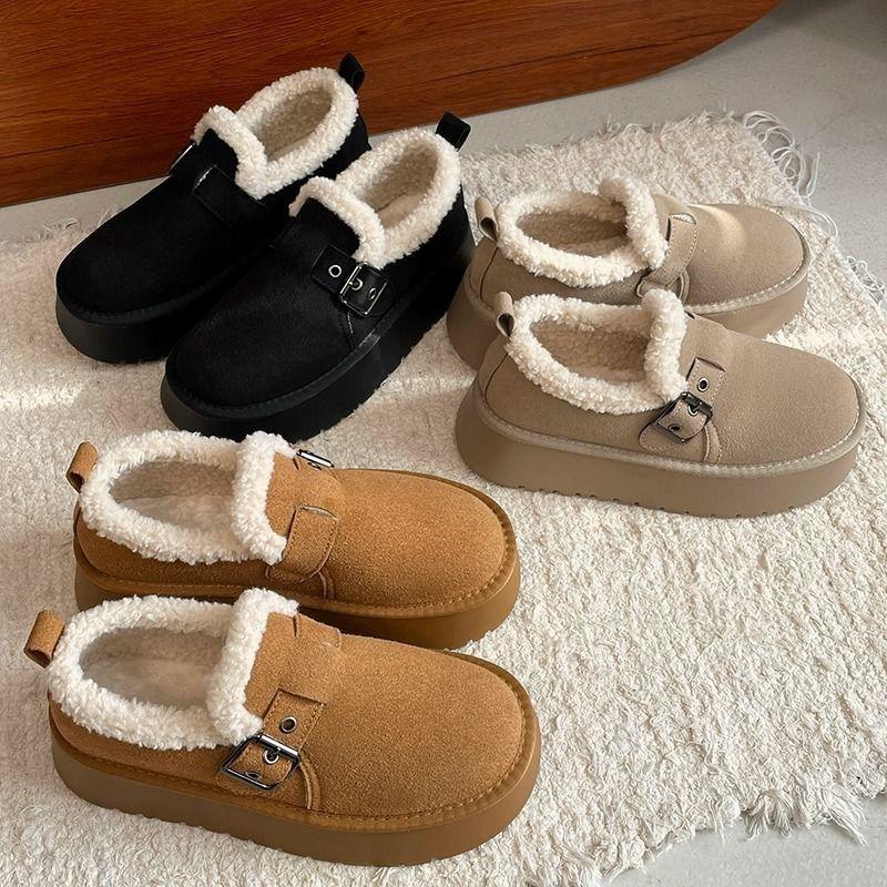 Internet celebrities anti-skid heightened thick-soled snow boots women's winter piled and thickened 2025 new one-pedal thermal cotton shoes