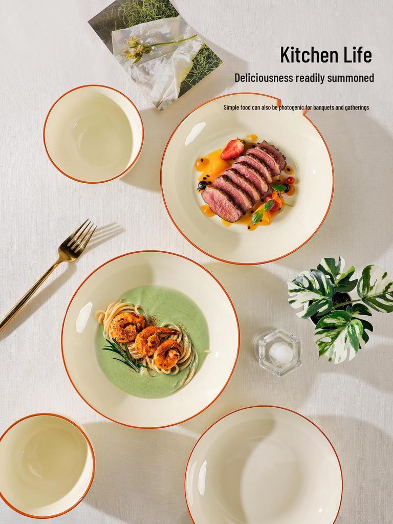 Retro Cream Style Deep Soup Plate - 2025 Underglaze Breakfast & Rice Tableware.