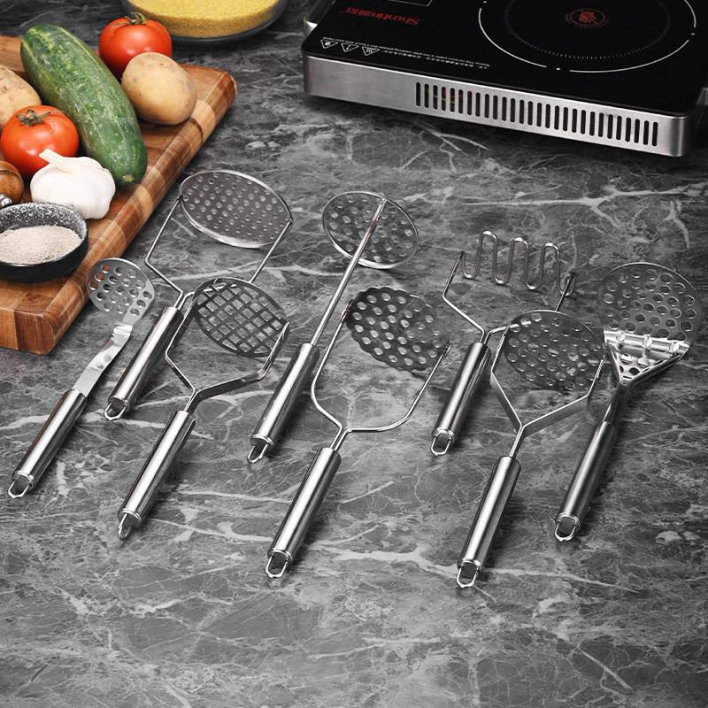 Stainless Steel Potato Masher With Round And Square Openings For Home Kitchen Use