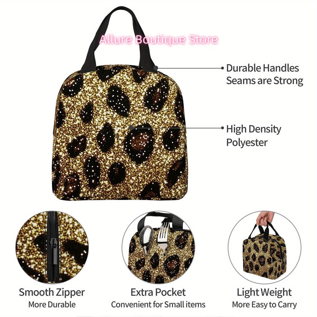 1pc, Golden Leopard Print Fabric Texture Printed Thermal Bag, Insulation Bag, Insulated Bag. Not for Food Contact. Suitable for