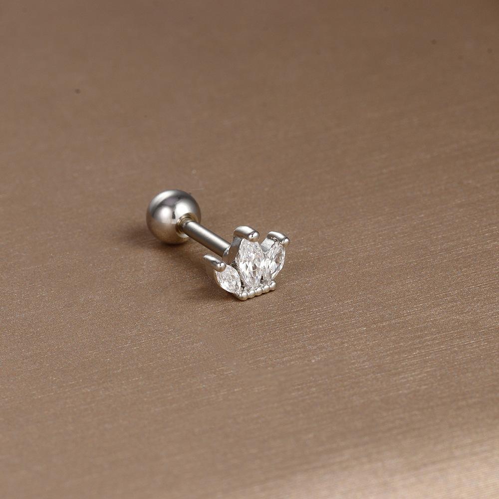 Einfache Mode Edelstahl Mond Sterne Herzen Blume Zirkon Runde Kugel Schraubstecker Ohrringe für Frauen Hip-Hop Schmuck Geschenke