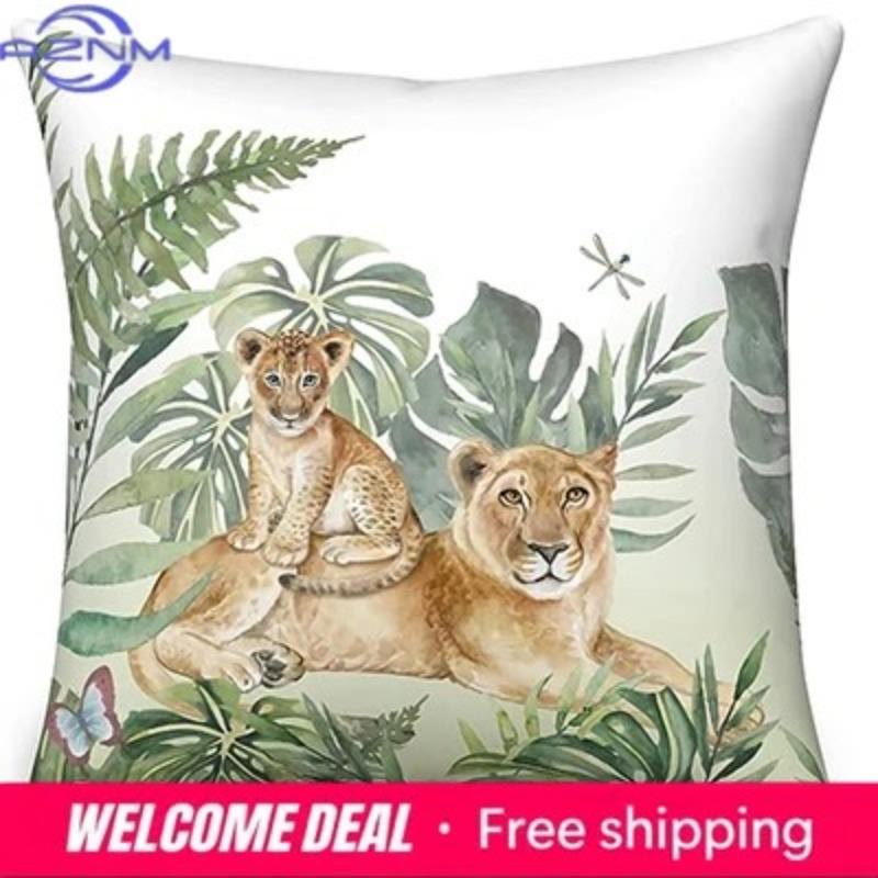 Tropical Green Leaf Pillowcase Animal Print Pillowcase Giraffe Zebra Cushion Cover