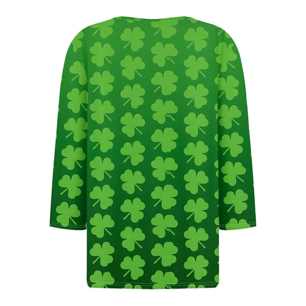 Damen T-Shirt mit Aufdruck „Saint Patrick's Day“ und Knopfleiste, 3/4-Ärmel, für den Alltag und das Wochenende, modisch, Basic, V-Ausschnitt, normales Oberteil