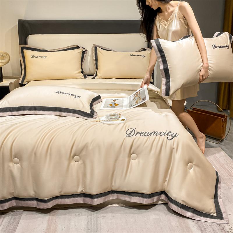 Digital Wide Edge Washed Silk Like Ice Silk Embroidery Tencel Summer Quilt Four Piece Set Air Conditioner Cool Summer Quilt