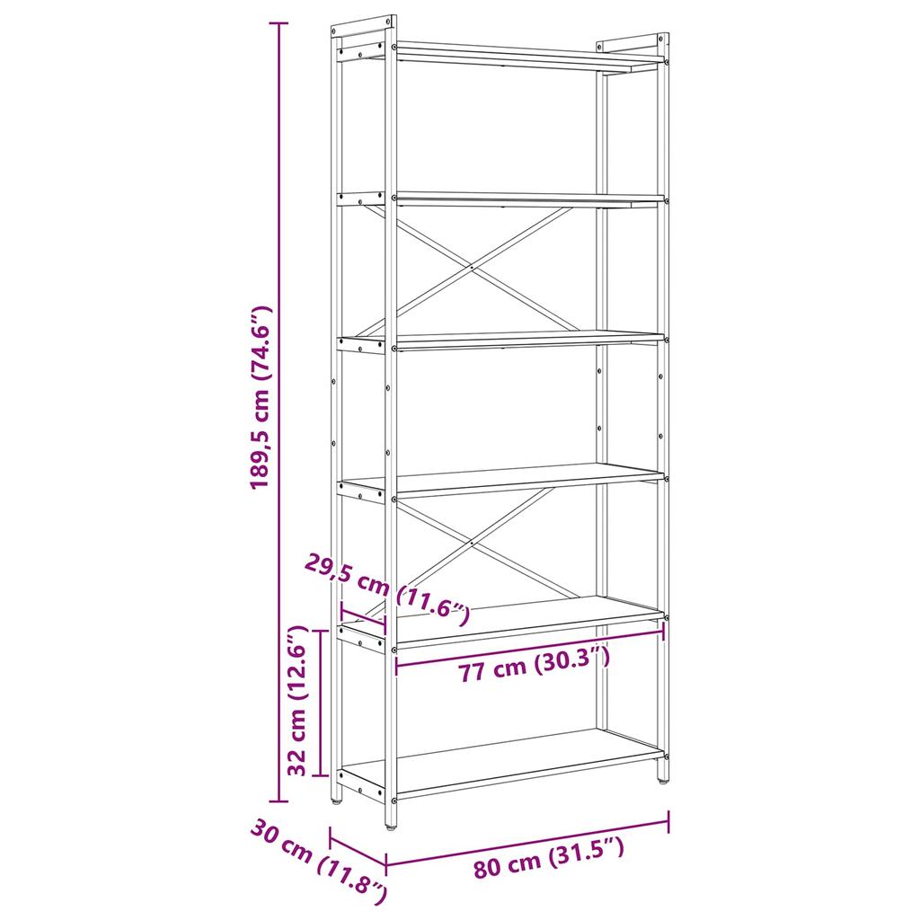 Bookshelf Sonoma Oak 80 x 30 x 189.5 cm Engineered Wood