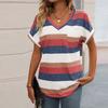 Women Cross Border Fashion T Shirt European American Striped V Neck Bat Sleeve New Spring Summer Collection