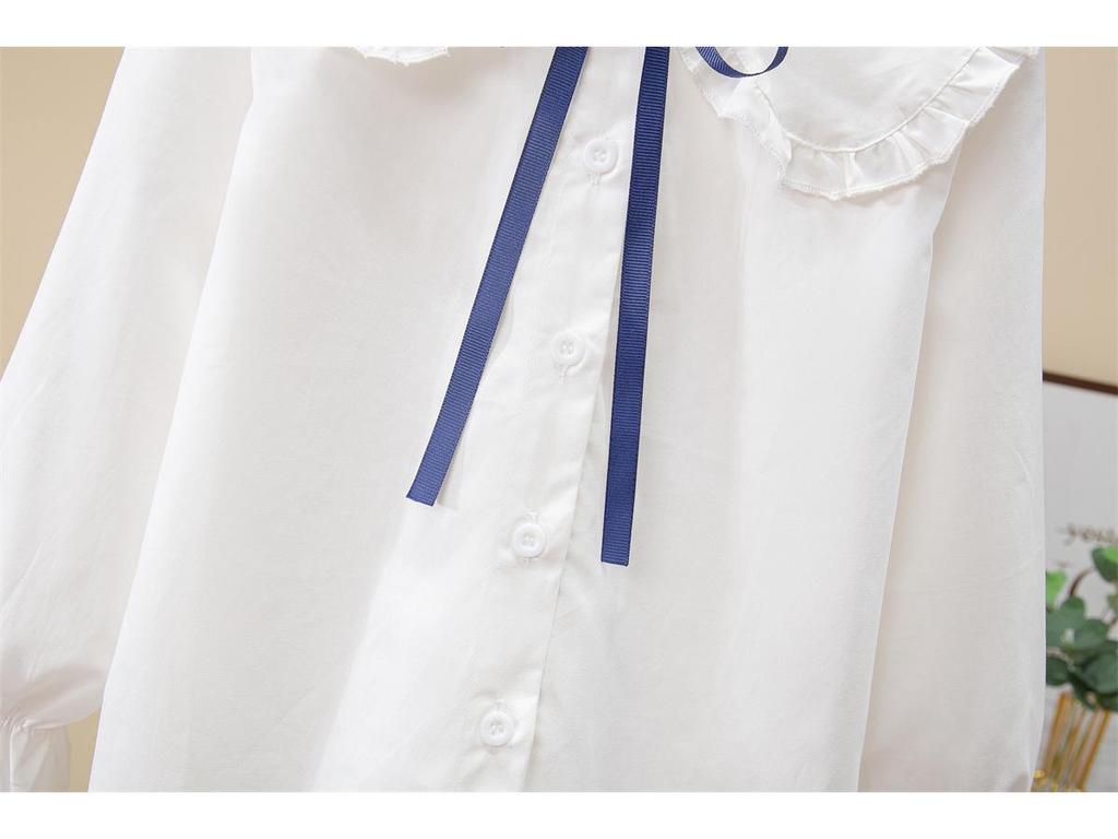 Spring & Autumn Girls' Cotton Doll Collar Long Sleeve Shirt - Casual Trendy Top for Kids
