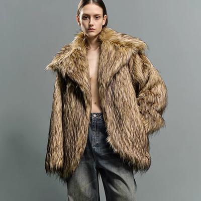 Men's and Women's Universal Large Lapel Eco-friendly Fur Coat Autumn and Winter Imitation Raccoon Fur Thickened Mid Length Coat