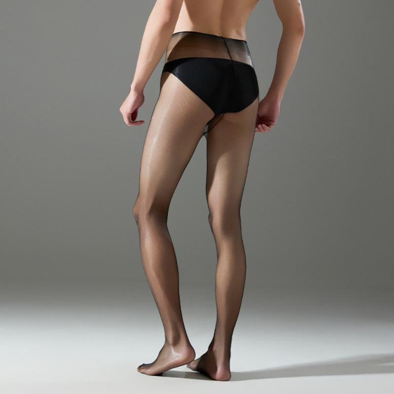 Ultra-Thin Men's Stockings Sexy Transparent Aurora Oil Shiny Glitter Waistless One-Line Crotch Pantyhose Erotic Penis Sheath Pou
