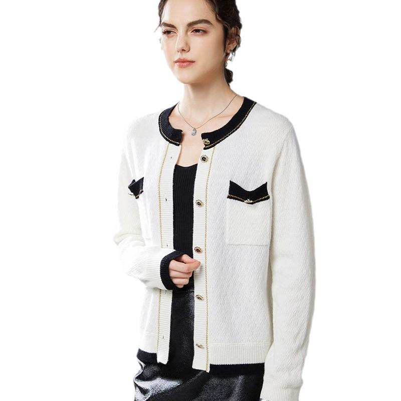 2024 Women's Luxury Round Neck Color Block Cashmere Cardigan Sweater