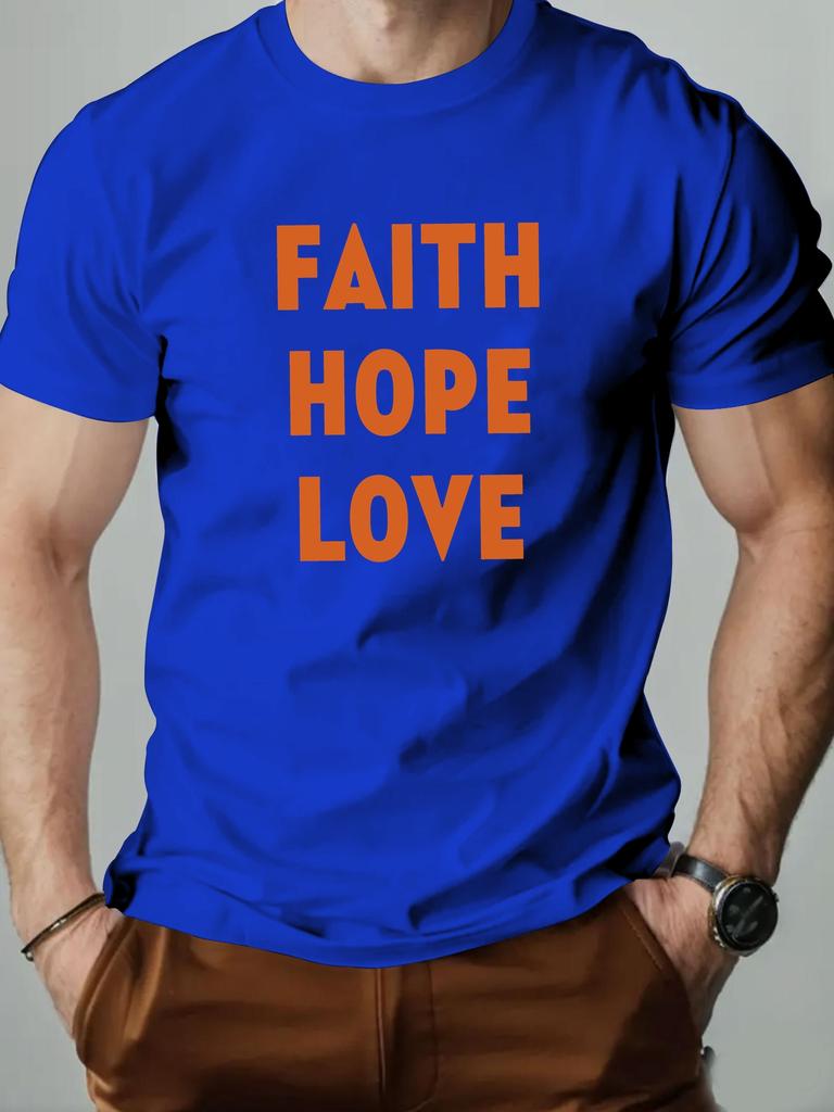 Mens cotton Tshirt FAITH HOPE LOVE summer round neck short sleeve graphic breathable fashion casual Tshirt