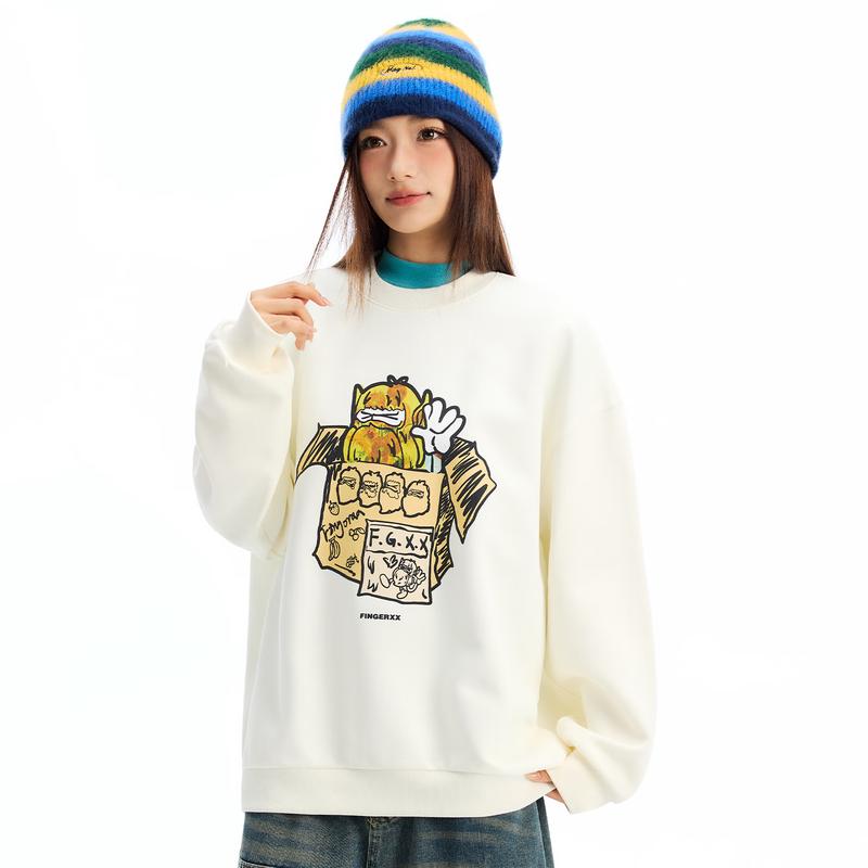 Fingercroxxit 2026 Unisexová volná mikina přes hlavu v japonském stylu