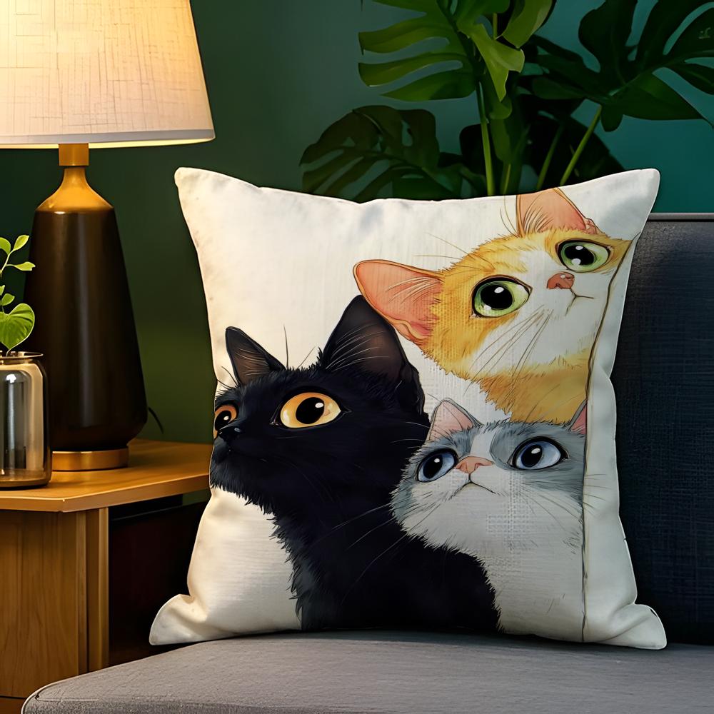 Spring Sunshine Cat Illustrations Pillow Case Natural Linen Pillow Case DoubleSided Decor Sofa Pillowcase Home Decor