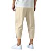 Men's Linen Drawstring Cropped Pants, Casual Athletic Trousers