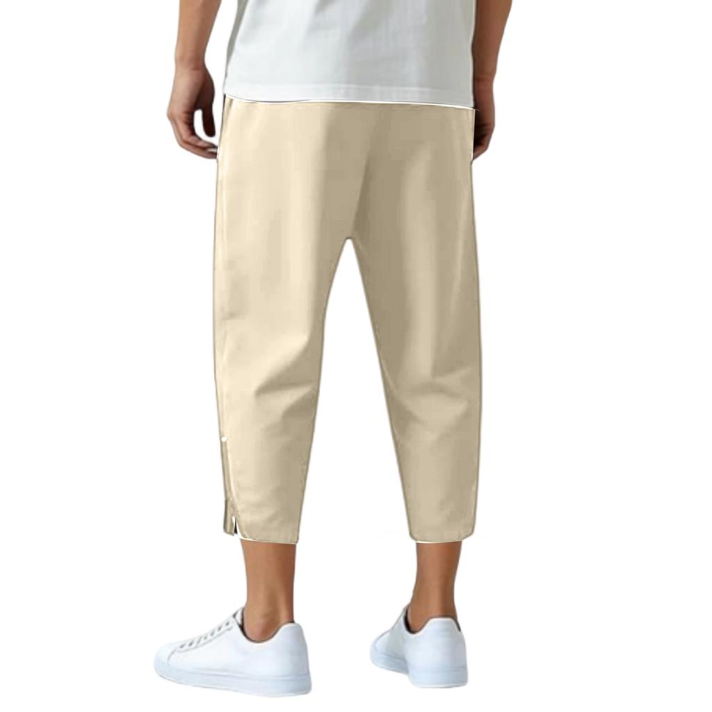 Men's Linen Drawstring Cropped Pants, Casual Athletic Trousers
