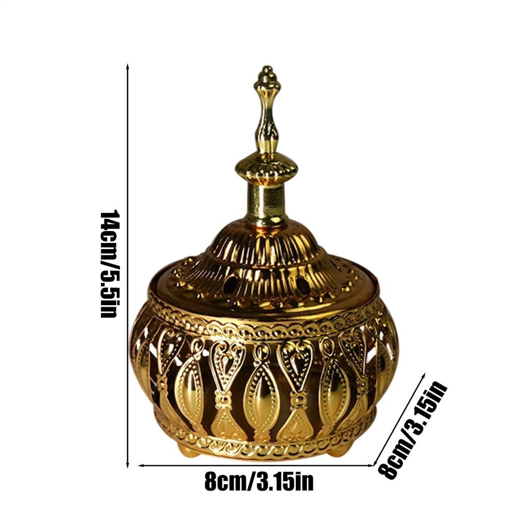 Incense Burner Metal Ash Catcher Tabletop Decoration Vintage Cone Coil Incense Burner with Lid for Spa Home Office Living Room