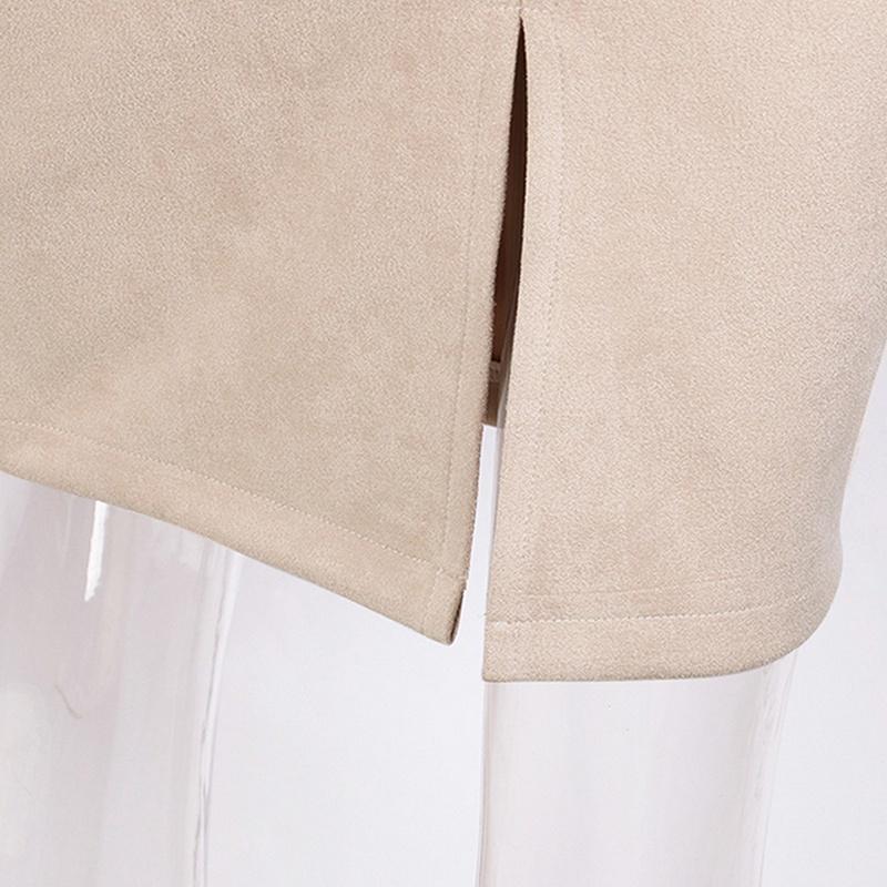 Women Split Vintage Suede Bodycon High Waist Knee Pencil Skirt Solid OL Office Elegant Skirts