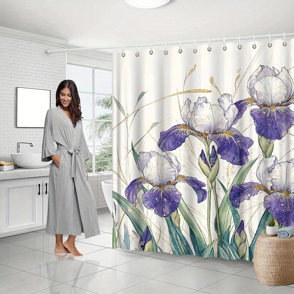 Floral Iris Shower Curtain, Vibrant Pink & Purple Design, High-Quality Polyester, Easy Slide, All Seasons Bath Decor