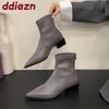 Mode Mode Stretch Damen Stiefeletten mit Absatz Schuhe Spitzschuh Damen Moderne Kurze Stiefel Weiblich Reißverschlüsse Schuhe Pumps