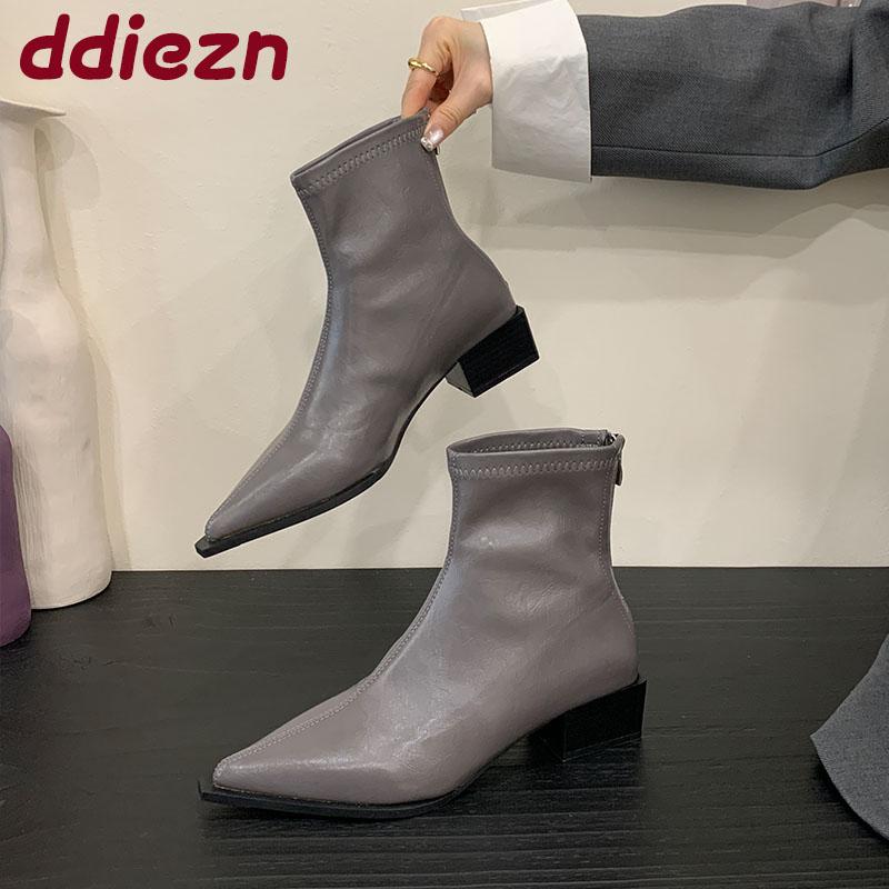 Mode Mode Stretch Damen Stiefeletten mit Absatz Schuhe Spitzschuh Damen Moderne Kurze Stiefel Weiblich Reißverschlüsse Schuhe Pumps