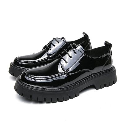 Men Casual Leather Shoes Men's Big Toe Leather Shoes Thick Soled Lace Up Patent Leather Shiny Surface Casual Coarse Heel Loafers