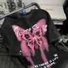 Retro Old Butterfly Print Washed Short-sleeved T-shirt Trendy Brand Oversize Loose Couple Short-sleeved Cotton