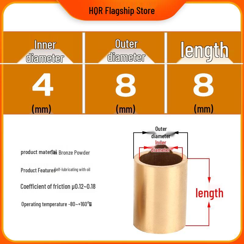 Self-Lubricating Oil-Impregnated Copper Bearing Bushing, Inner Guide 3-5, 6-8, 10-14, 15-32