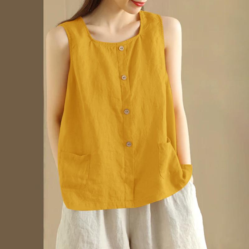 ZANZEA Dámské ležérní kulatý výstřih letní bez rukávů tílka