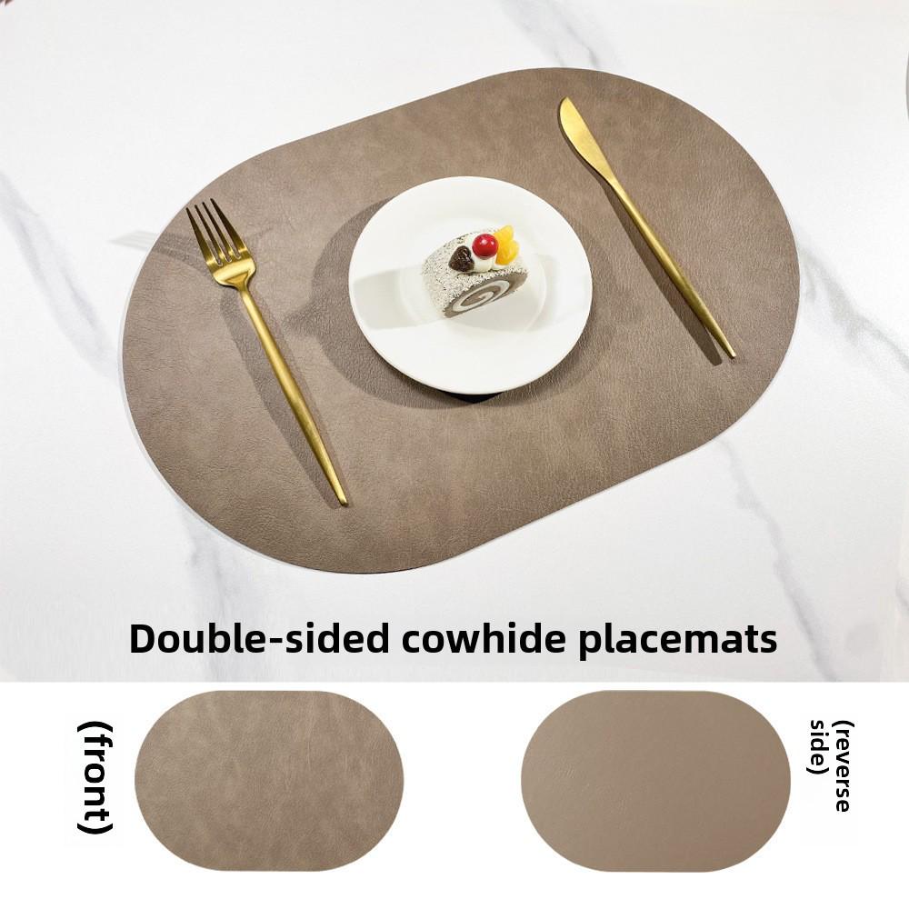 

Двусторонний коврик под приборы из коровьей кожи в скандинавском стиле - водонепроницаемый и маслостойкий овальный изоляционный коврик Dark Coffee