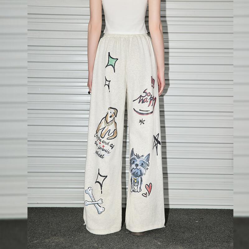 UNIFREE Women's Retro Wide-Leg Dog Print Sweatpants