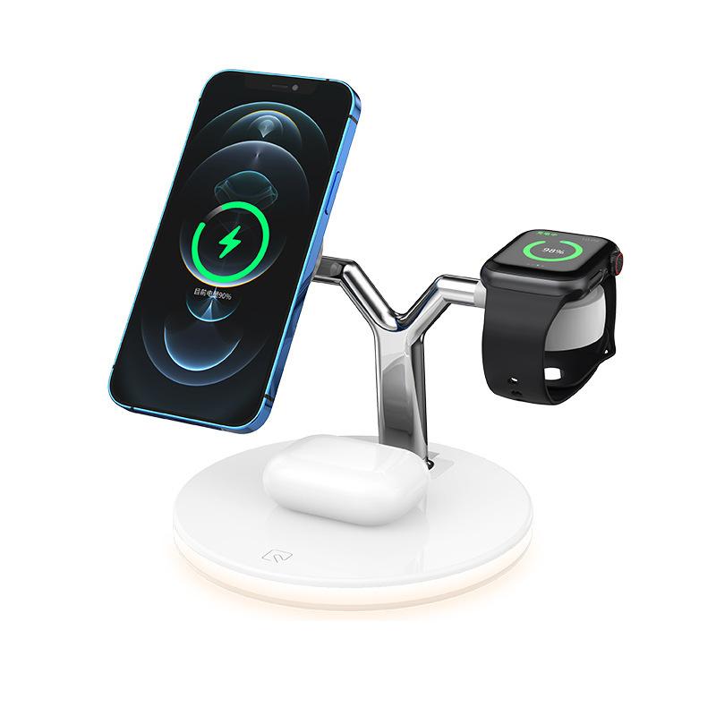 3 In 1 Magnetic Wireless Charger Stand With Lamp For iPhone 12 13 14 Mini Pro Max/Apple Watch 15W Fast Charging Dock Station For Airpods Pro