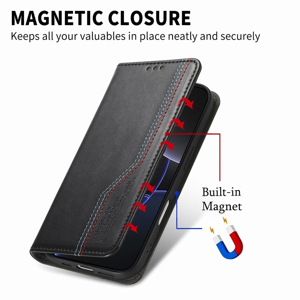 Ultra-Thin Strong Magnetic Wallet Phone Case with Card Slots, Photo Frame & Adjustable Viewing Stand - Anti-Slip Wrist Strap for iPhone / Samsung