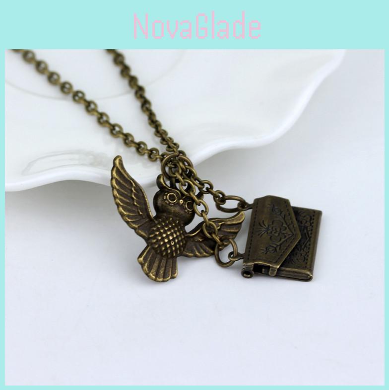 Harry Potter Vintage Miedziana Sowa z Listem Akceptacyjnym Wisiorek Medalion Naszyjnik Dla Fanów Mody Gotyckiej
