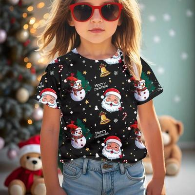 Kids T-shirt 3d Print Summer Round Neck Short Sleeved T-shirt for Girls, Love Christmas Printed Top T-shirt