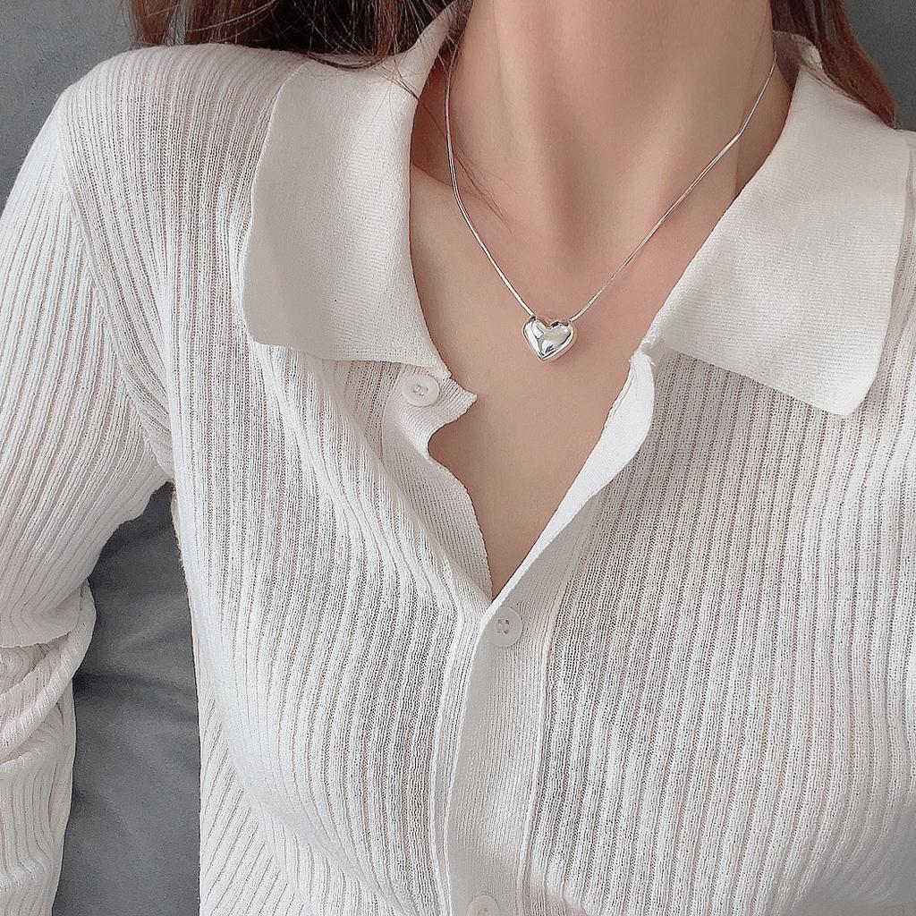 Three-Dimensional Glossy Love Necklace Female Niche Simple Heart-Shaped Peach Heart Neck Chain Collarbone Chain