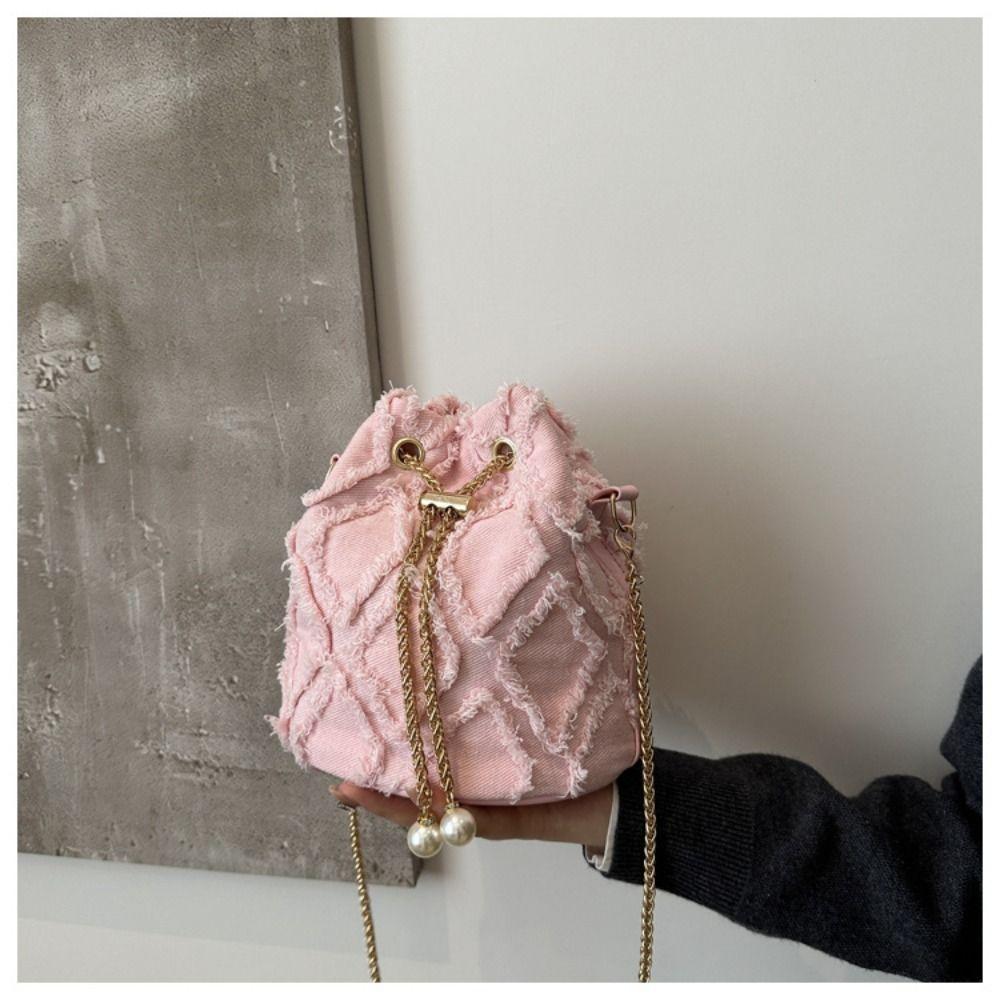 Chain Tassel Denim Crossbody Bag Handbag Cloth Shoulder Bag Elegant Denim Bucket Bag Wedding