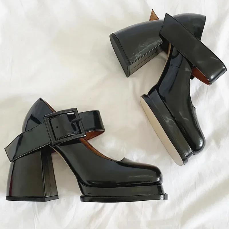 Fashion 2024 New Gothic High-heeled Shoes Women Pumps Korean Version of The Wild Thick with Square Head Retro  Women's Shoes