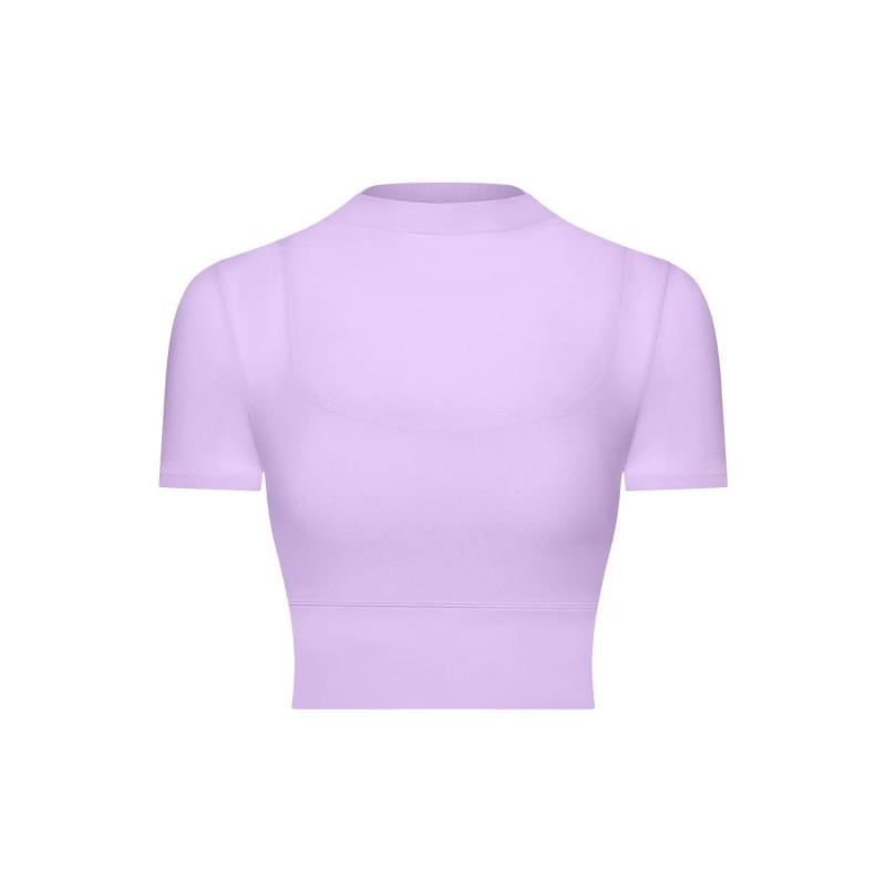 Womens Built-in Bra Yoga Set Top Short Sleeve Workout T-Shirt Pilates Running Fitness