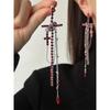 European and American Exaggerated Gothic Style Red Zircon Cross Tassel Long Earrings Women 2025 New Personalized Earrings