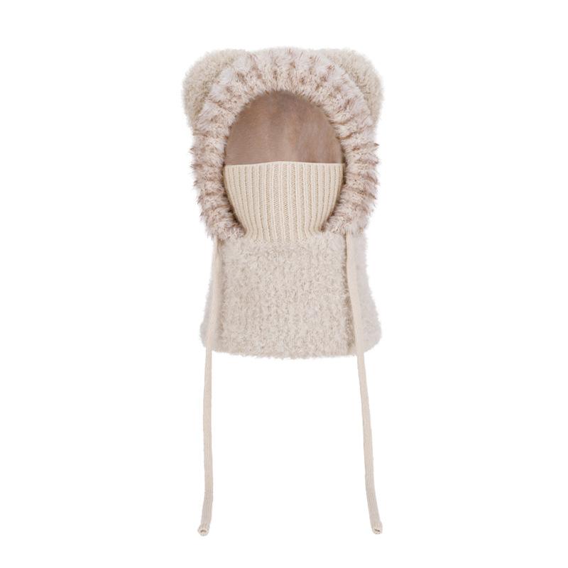 

Дитяча шапка шарф ведмедик цільна шапка зимова оксамитова захист вух тепла в язана вовняна шапка бежевий